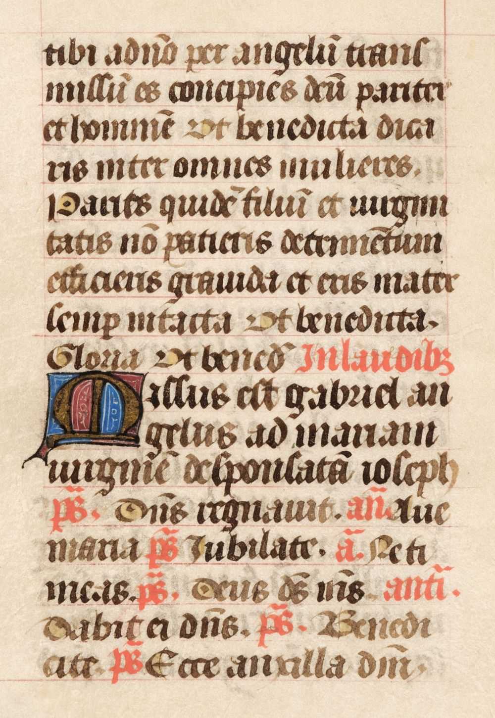 Lot 85 - Illuminated Leaves.  Bifolium vellum leaves..., Northern France, mid 15th century