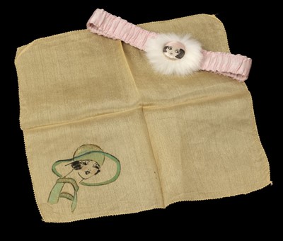 Lot 571 - Handkerchief. A flapper girl handkerchief, plus garter, 1920s, & other handkerchiefs