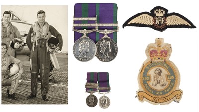 Lot 76 - Flight Lieutenant Alexander Lees Thomas. Medals and Log Books - Meteor Pilot