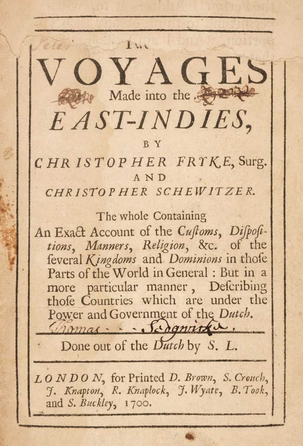 Lot 10 - Fryke (Christopher & Schewitzer, Christopher). [A Relation of Two several] Voyages