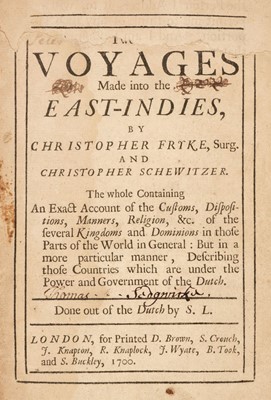 Lot 10 - Fryke (Christopher & Schewitzer, Christopher). [A Relation of Two several] Voyages