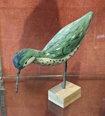 Lot 94 - Bird decoys. A group of 8 French painted wooden bird decoys, 1950s