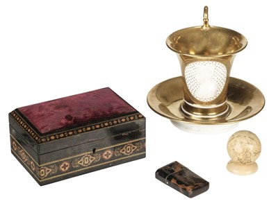 Lot 357 - Tunbridge Ware. A Victorian Tunbridge Ware box by T Barton and other items