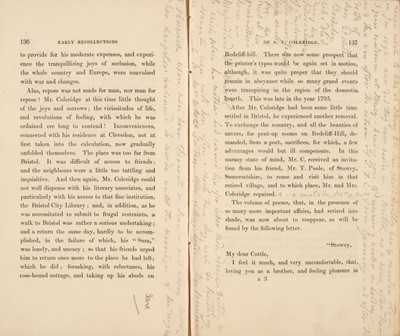 Lot 166 - Coleridge (Samuel Taylor, 1772-1834). Early Recollections... , 1837