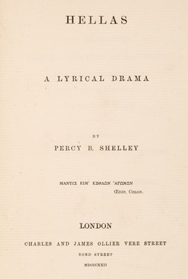 Lot 160 - Shelley (Percy Bysshe).  Hellas. A lyrical drama, 1st ed., 1822