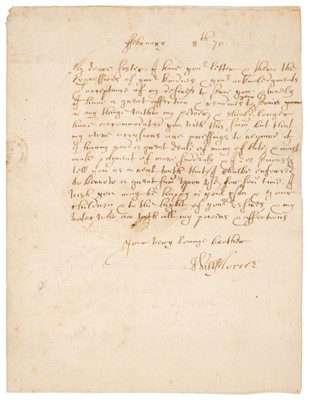 Lot 217 - Morice (William, 1602-1676). Autograph Letter Signed, ‘Will[iam] Morice’