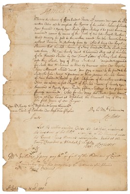 Lot 209 - James II (1633-1701). Document Signed, ‘James R’, as King