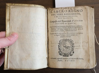 Lot 109 - Patrizi (Francesco). Il Sacro Regno del vero reggimento, 1569