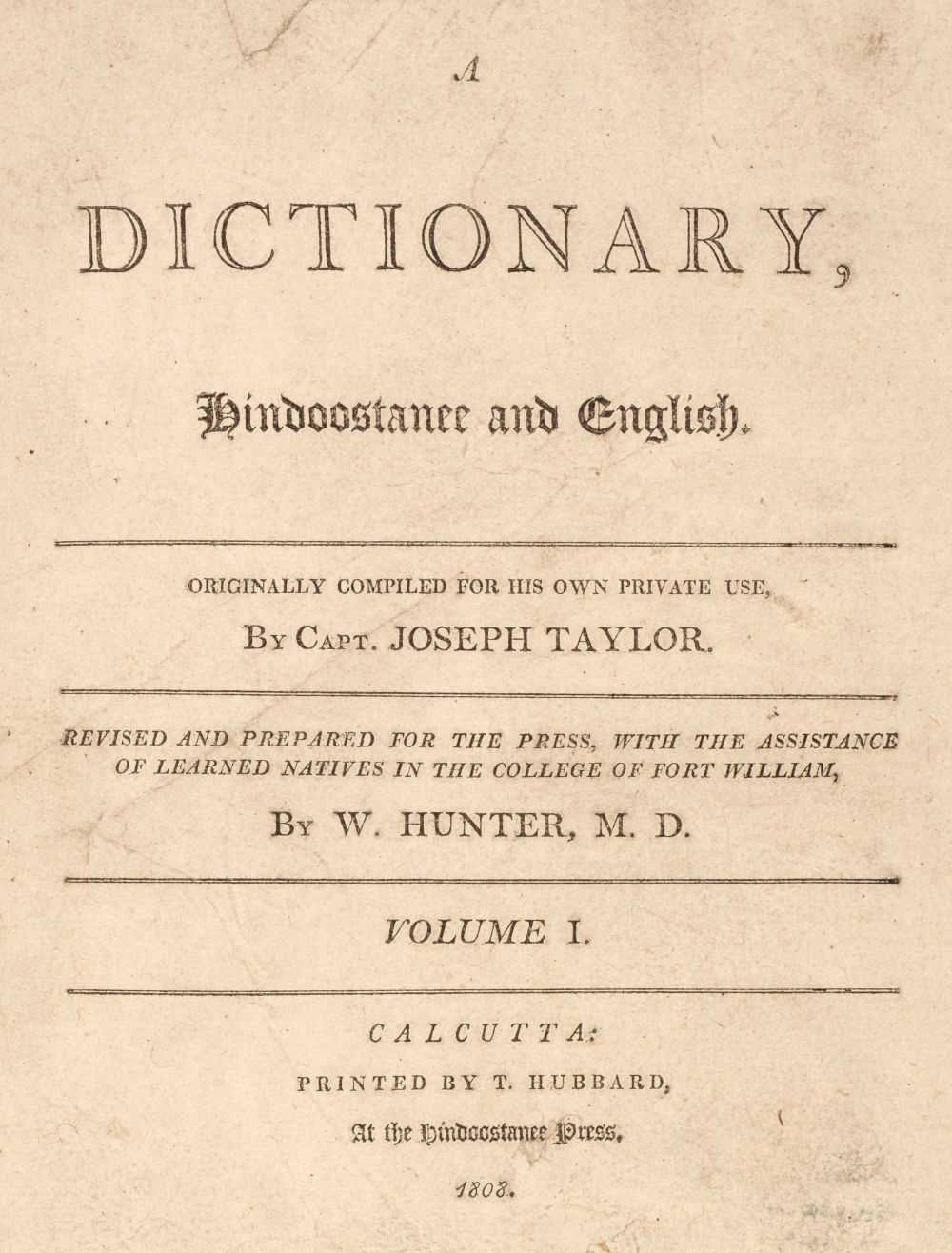 Lot 19 - India. A Dictionary, Hindoostanee and English, volume 1 only, Calcutta: T. Hubbard, 1808