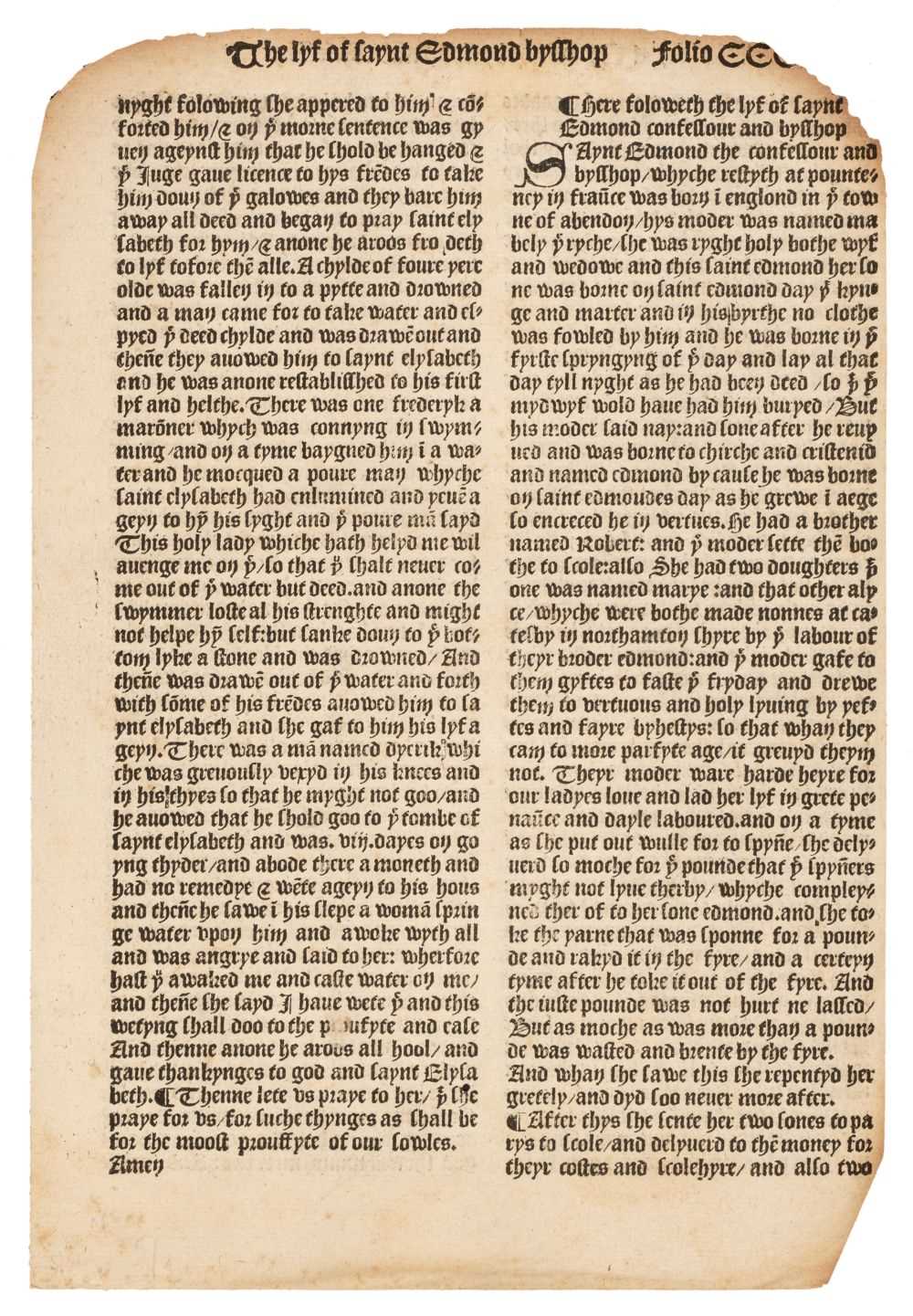 Lot 92 - Wynkyn de Worde. Two printed leaves from The Golden Legende, [Westminster 1498]