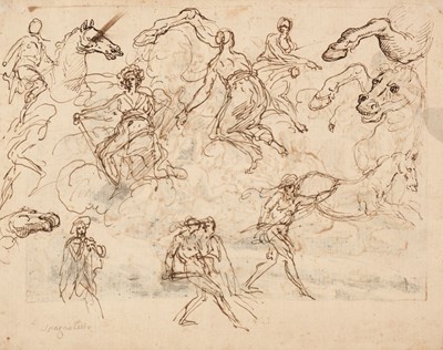 Lot 238 - Jusepe de Ribera, (1591-1652). Studies of Figures and Horses, pen and brown ink