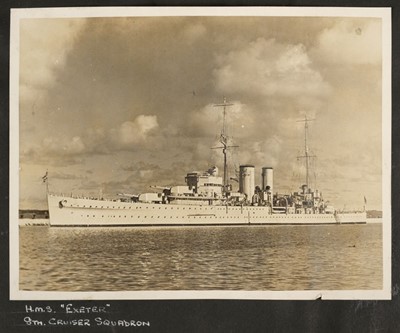 Lot 336 - Battle of the River Plate. HMS Exeter 4" shell shrapnel and photograph album 1936-1939
