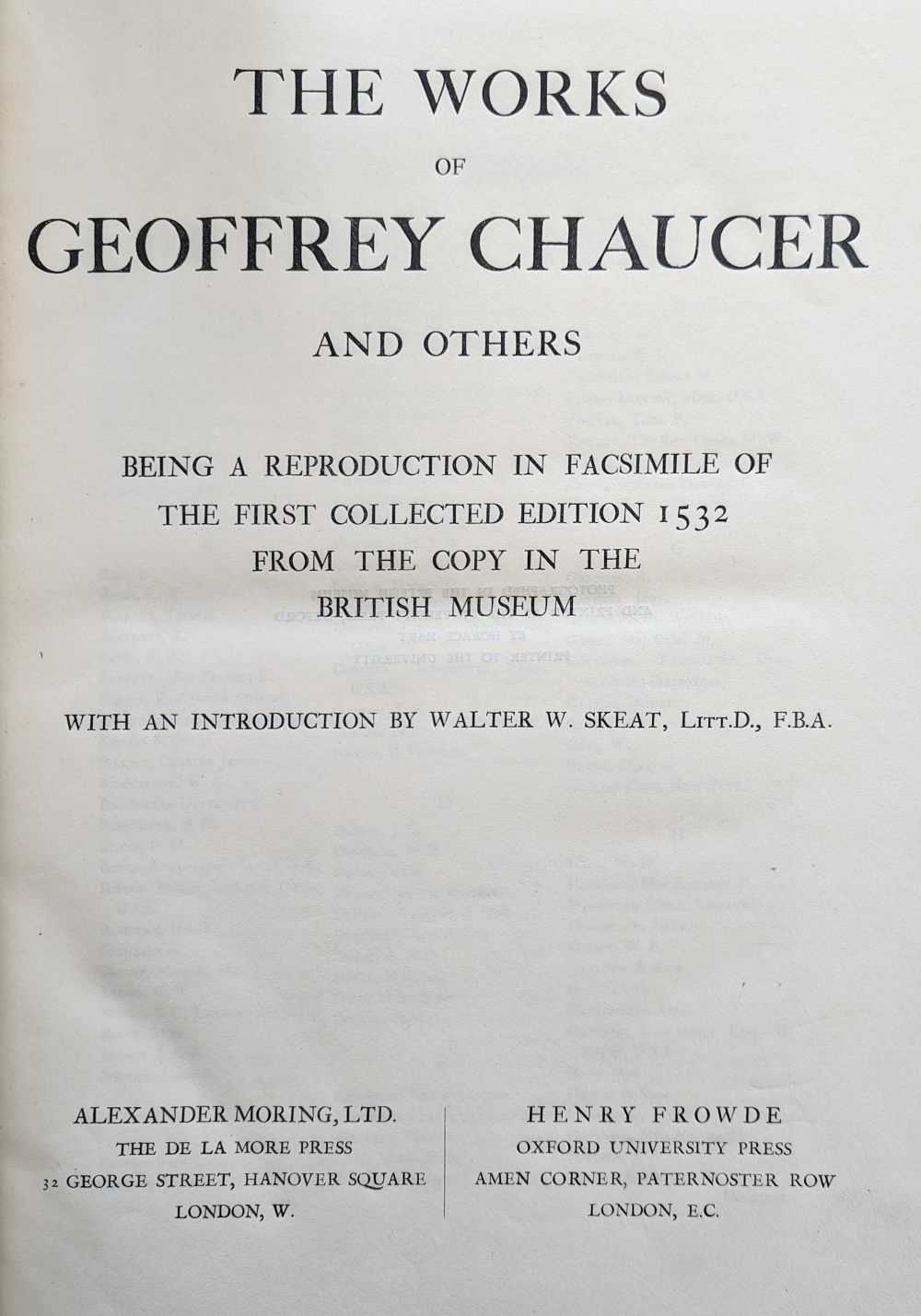 Lot 186 - Chaucer (Geoffrey). Works, London: De La More Press/OUP,  [1905]