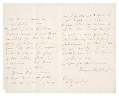 Lot 218 - Nightingale (Florence, 1820-1910). Two Autograph Letters Signed, 'Florence Nightingale'