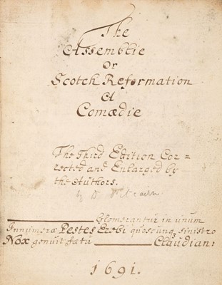 Lot 136 - Pitcairn (Archibald). The Assemblie or Scotch Reformation, manuscript, 1691 [but later, circa 1720]