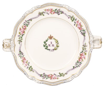 Lot 350 - European Regiment. A Victorian 1st Bengal European Regiment porcelain two handle plate warmer