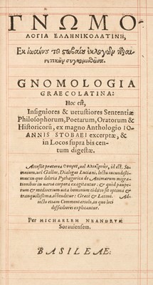 Lot 224 - Stobaeus (Johannes) Gnomologia Graecolatina, 1557