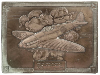 Lot 48 - Battle of Britain. An RAF embossed relief copper plaque circa 1965