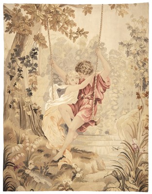 Lot 149 - Aubusson tapestry. L'Escarpolette, 19th century