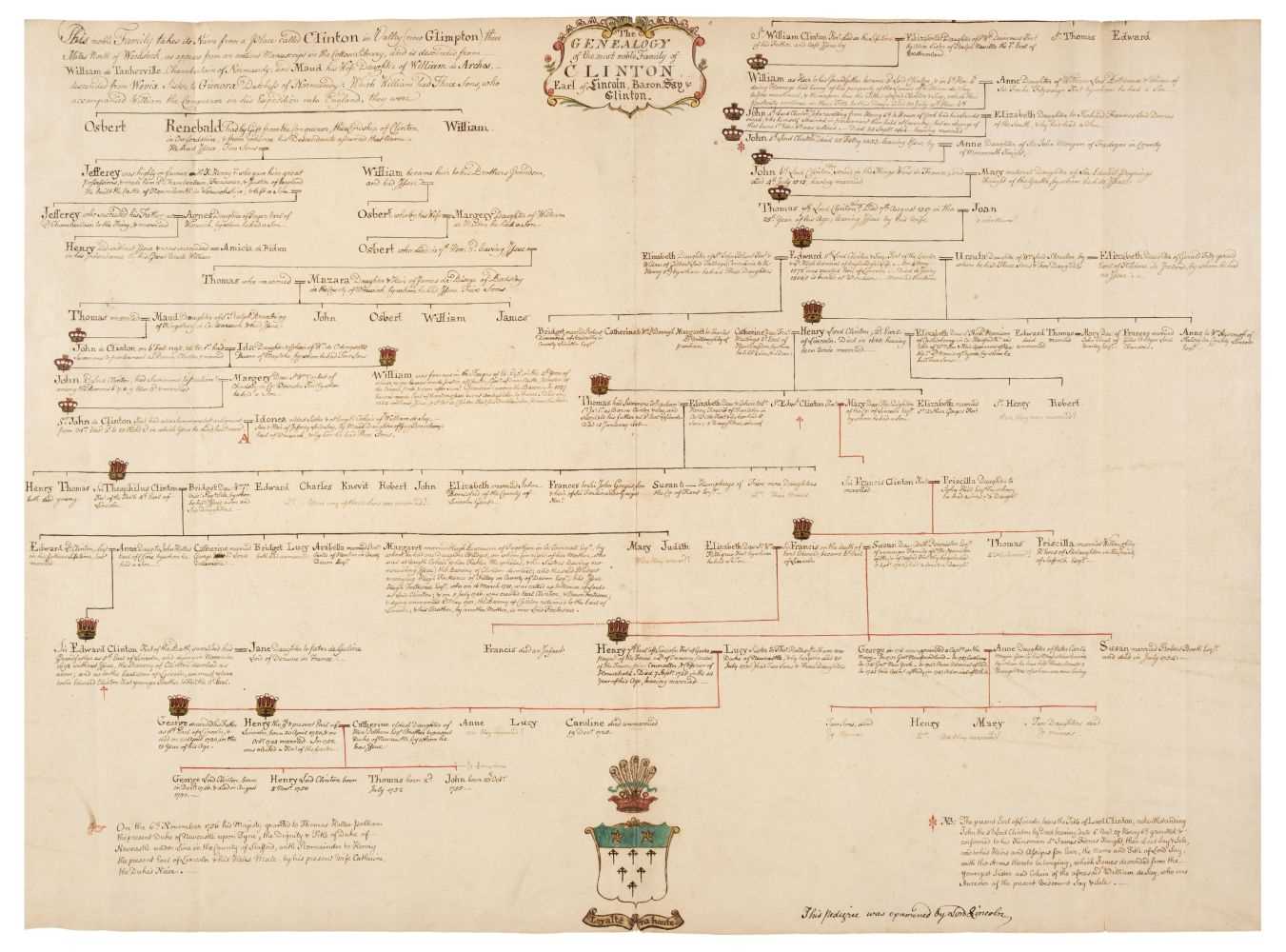Lot 230 - Clinton Family Pedigree. A manuscript geneaology of the most noble family of Clinton