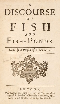 Lot 81 - North, Roger. A Discourse of Fish and Fish-Ponds, 2nd edition, E. Curll, 1714