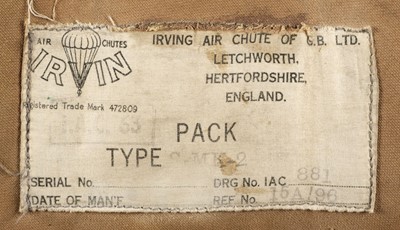Lot 146 - Parachute Seat Pack. An Irvin Air-Chute Type S Mk2 parachute seat pack