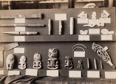 Lot 129 - Maori Artefacts and Dwellings. A group of 6 photographs of Maori artefacts and dwellings, c. 1890s