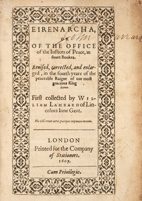 Lot 264 - Lambard (William). Eirenarcha, & The Duties of Constables, 1606-07