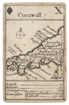 Lot 120 - Lenthall (John). A set of 49 (of 52) playing card maps and two explanation cards, circa 1717