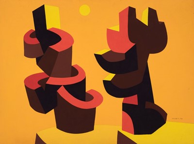 Lot 428 - Milner (Allan, 1910-1984). Composition in Brown on Orange