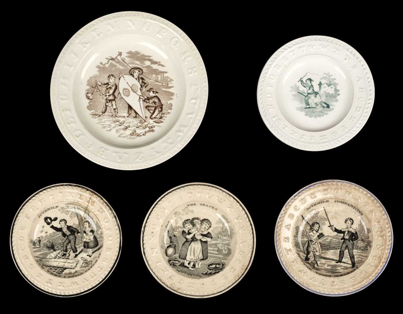 Lot 473 - Nursery Ceramics. Victorian alphabet pottery dishes