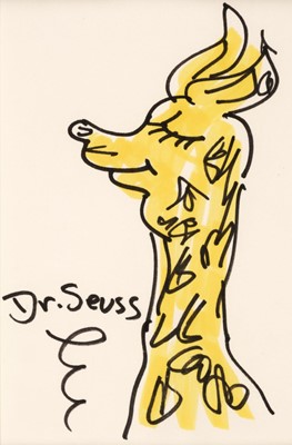 Lot 757 - Geisel (Theodor Seuss, 'Dr. Seuss', 1904-1991), Head of a yellow animal, pen and ink