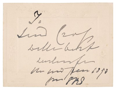 Lot 216 - Victoria (1819-1901). Autograph Christmas card signed, 'VRI', New Year 1890