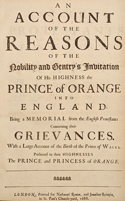 Lot 292 - Wildman (John). An account of the reasons of the nobility and gentry's invitation..., 1688
