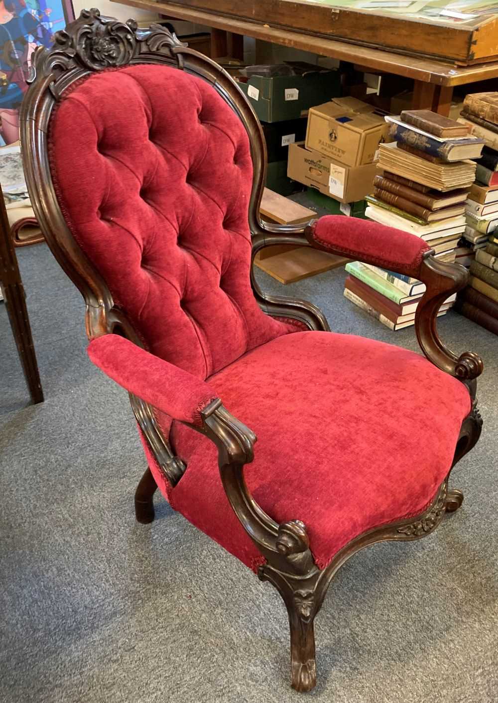 Lot 96 - Salon Chair. A Victorian rosewood show-frame salon chair