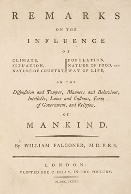 Lot 310 - Falconer (William). Remarks on the Influence of Climate, 1st edition, London: C. Dilly, 1781