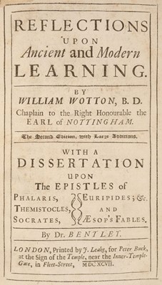 Lot 294 - Wooton (William). Reflections upon Ancient and Modern Learning, 1697