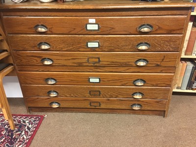 Lot 484 - Plan Chest. A Stained two-section pine plan chest, early 20th century