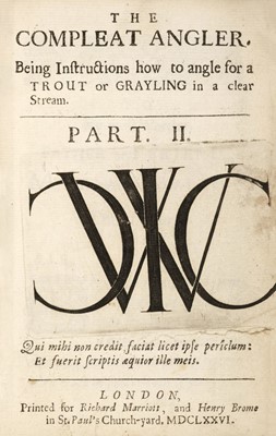 Lot 37 - Walton (Izaak & Charles Cotton). The Compleat Angler part II only, 1676