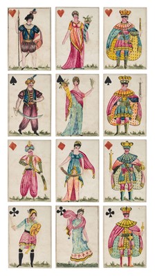 Lot 553 - Prisoner of War. A complete deck of playing cards made by a French Prisoner of War, circa 1796