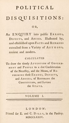 Lot 338 - Burgh (James). Political Disquisitions, 1st edition, volumes 1 & 2, 1774