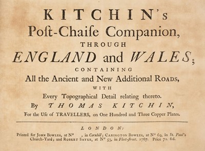 Lot 112 - Kitchin (Thomas). Kitchin's Post-Chaise Companion through England and Wales..., 1767
