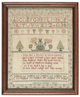 Lot 348 - Sampler. An early 19th century needlework, by Eliza Bonar, 1824, & others