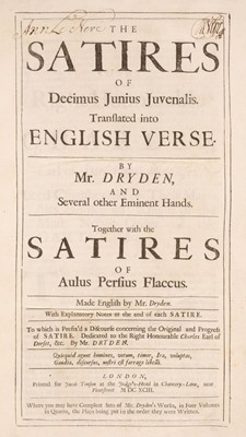 Lot 325 - Dryden (John, translator). The Satires of Decimus Junius Juvenalis, 1st edition, 1693