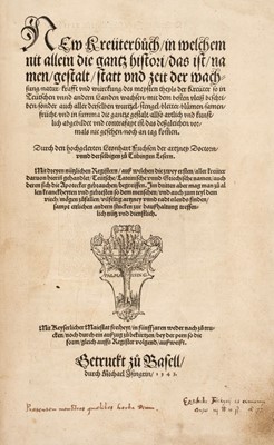 Lot 133 - Fuchs (Leonhart). New Kreüterbuch, 1st edition in German, Basel: Michael Isingrin, 1543