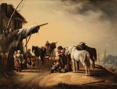Lot 3 - Manner of Philips Wouverman (1619-1668). Two Rustic Scenes with Peasant Folk, oil on panel