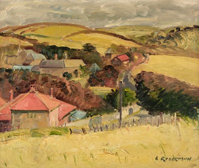 Lot 112 - Robertson (Barbara, 1946-2018). Village Landscape, Cornwall, oil on canvas