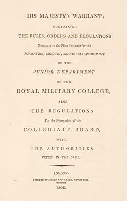 Lot 116 - Rules and Regulations. His Majesty's Warrant, 1802
