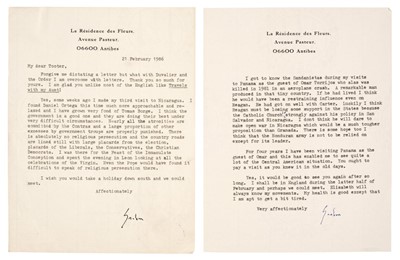 Lot 628 - Greene (Graham, 1904-1991). Two Typed Letters Signed and final page of a Typed Letter Signed