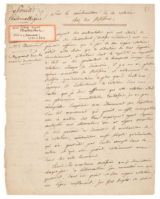 Lot 112 - Dutrochet (René J.H, 1776-1847).  'Sur le méchanisme de la rotation chez les rotifères', 1813
